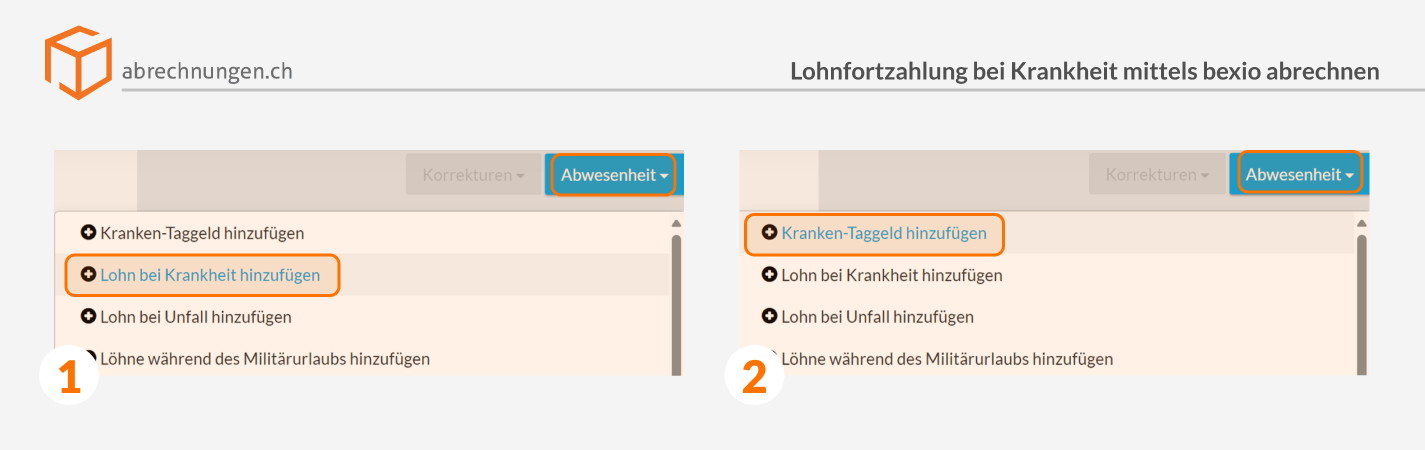 Lohnfortzahlung bei Krankheit mittels bexio abrechnen